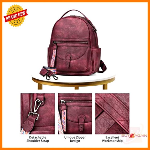 Leather Mini Backpack Purse, Waterproof Shoulder Bag with 10 Pockets main image 6
